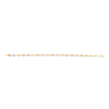 14K Tri-color Gold 18 Polished Puffed Mariner Link Chain Necklace with Lobster Lock